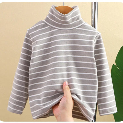 Kids Warm Top Autumn Winter Baby Boys Girls Striped High Collar Sweatshirt Children Leisure Bottoming Shirt