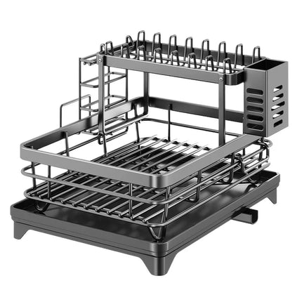 Multifunctional Kitchen Dish Drying Rack Adjustable Over Sink Plate Organizer with Removable Drainboard