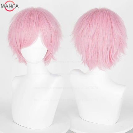 Anime 30cm Short Straight Cosplay Wig Black White Green Brown Purple Blue Gray Red Gold Man Women Heat Resistant Synthetic Hair