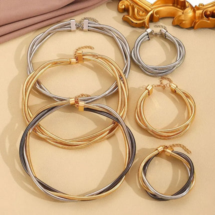New Punk Style Gold Color Multilayer Wrap Necklace for Women Fashion Simple Design, Trendy Holiday Party Jewelry Accessories