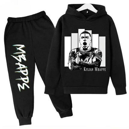 Spring Autumn Children's Hoodie Set Mbappe Print Plus Sweatshirt Pants Suits Sports Kid Tracksuit 2-piece Set Boys Girls Clothes