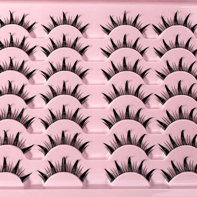 New 14/10/7/5 Pairs Manga Lashes Natural Eyelashes Soft Cross Wispy Clear Band False Eyelashes Doll Eye Lashes Cosplay Extension