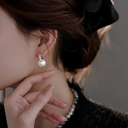 925 Sterling Silver Hoop Earrings Temperament Simple pearl for Women Wedding Jewelry Accessories