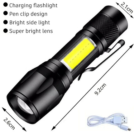 3LED Super Bright Flashlight  Mini Burst Flash Torch Rechargeable Outdoor Waterproof Emergency Spotlight with Pen Clip Magnet