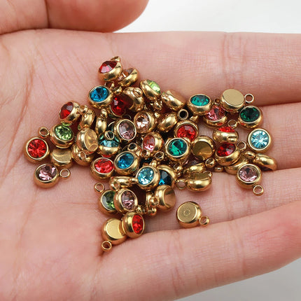 20pcs/lot 6mm Crystal Stainless Steel Rhinestone Charms Birthstone Pendants for Jewelry Making DIY Necklace Bracelet Accessories