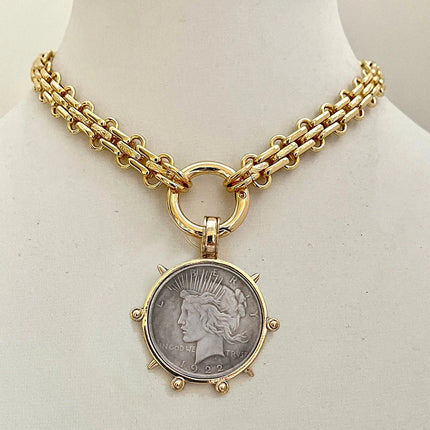 Hyperbole Gothic Cuban Chunky Necklace Women Queen Coin Holy Dollar Pendant Necklace Statement Hip hop Jewelry