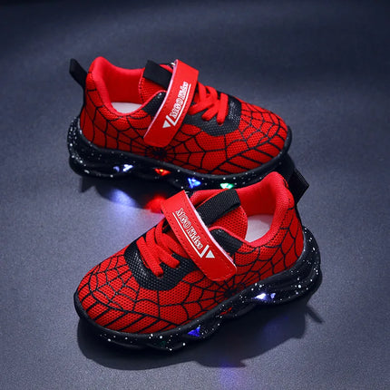 Spring Autumn Boys Spiderman Mesh Breathable Sport Shoes Disney LED Children's Sneakers Kids Casual Shoes Light Shoes for 0-6Y