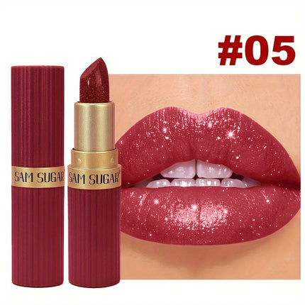 Coral Pearlescent Lipstick - Waterproof, Long-Lasting Shimmer Gloss with Golden Cap, Non-Sticky Formula, Easy Application