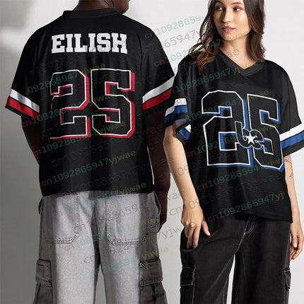 Men's Women's V-neck Tshirt Eilish No.25 Oversize Trendy Sporty Style Summer Short-Sleeved Outdoor Sport Quick-Dry Loose T-Shirt