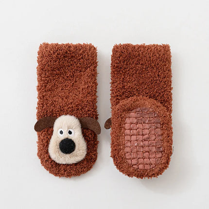 Thick Baby Socks For Autumn And Winter Newborn A-class Floor Socks Anti Slip Cartoon 3D Dog Warm Toddler Socks For Kids 0-3 Y