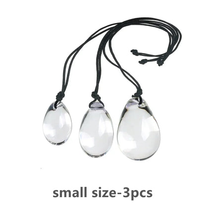 Small to Large Oval Beaded Anal Plug with Reinforced Rope Pull Ring - Transparent Glass Anal Trainer for BDSM Play and Personal