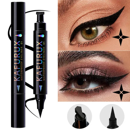 3 Colors Double Head Star Seal Eyeliner Waterproof Stamp Pen Black Blue Purple Eye Liner Pencil Fast Drying Lazy Eye Makeup