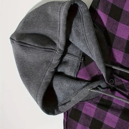 Men's Shirts Classic Plaid Casual Button Down Hooded Long Sleeved Double Pockets Shirt Hoodie Flannel Jacket Spring Autumn Tops