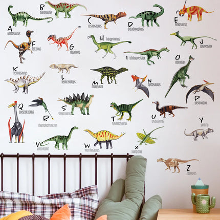 Cartoon Dinosaur Wall Sticker English Alphabet Children's Preschool Education Decorative Wall Sticker Self-adhesive Wall Sticker