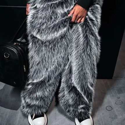 American Street Knitted Plush Pants, Loose Fitting Men's and Women's Couple Style Long Hair Pants, Thick Autumn and Winter Warm