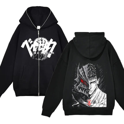 European and American fashion zippered sweatshirt Full Zip Up Hoodies Anime women's hoodie unisex hip-hop street outfit Guts Gra