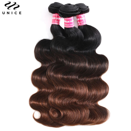 UNice Hair Chestnut Brown Ombre Body Wave Bundles 1/3/4 PCS Deal 100% Human Hair Bundles Sew In Quick Weaves 8-26 Inch