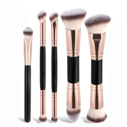 Double Ended Foundation Brush Set Flat Top Angled Contour Makeup Brushes For Liquid Powder Cream Blending