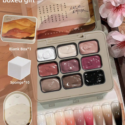 9-colors Memories of Autumn patter glue smudges canned high saturation popular semi-solid nail polish glue-Yi Qiu Ci