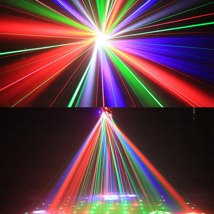 Six Arms RGBW LED Beam Moving Head Light DMX Pattern Strobe Laser Stage Lighting Remote Control Disco Halloween Xmas DJ Lights