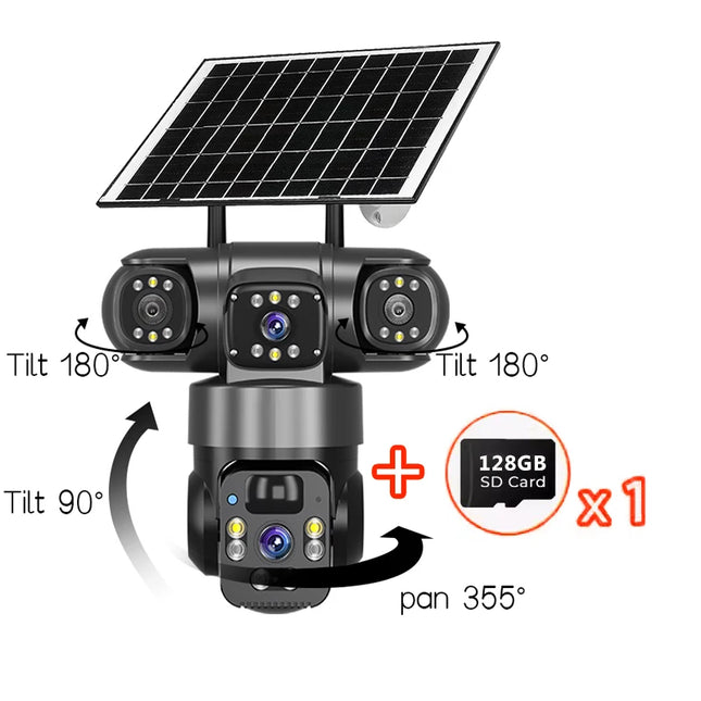 15MP IP Wi-Fi Camera Wireless Solar Camera PTZ 3 Lens Outdoor Waterproof 10X Zoom Night Vision PIR Human Detect Security Camera
