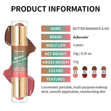 Lakerain Butter Makeup Stick Nature Bronze Colored Matte Effect Moisturizing Smooth Dual-head Design Multi-purpose Makeup Stick