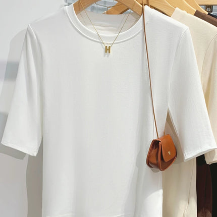AOSSVIAO 2026 Summer 100% Cotton Women's T-shirt Bottoming Basic Crew Neck Fashionable Solid Lady Short Sleeve Tops Shirts