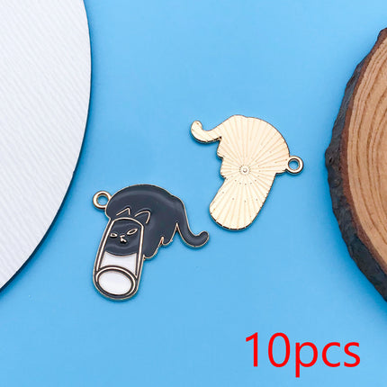 10pcs/Lot Music Cartoon Cute Black Cat Charms Cartoon Enamel  Pendants For DIY Jewelry Making Handmade Decoration Accessories