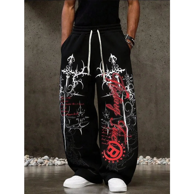 2026 Summer Men Women Y2K Gothic Angel Print Wide Leg Sports Pants Wear Hip-hop Casual Drawstring Pants Harajuku Street Style