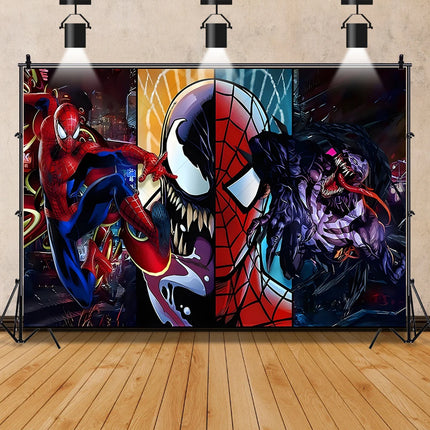 Marvel Movie Venom Backdrop Banner Superhero Custom Name Photo Background Spider-Man Kids Boy Birthday Party Decor Photo Props