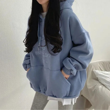 Women Plush Hooded Sweatshirt Oversized Thick Embroidery Casual Pullovers Harajuku Hip Hop Korean Loose Hoodies Sweatshirts