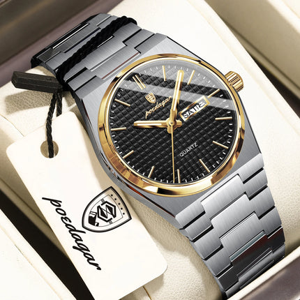 POEDAGAR Luxury Fashion Men's Watch Waterproof Stainless Steel Quartz Men Wristwatch Luminous Date Week Business Watches For Men