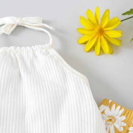 Fashion 2pcs Clothes Outfits For Baby Girl Summer Outfits Romper Floral Elastic Waist Flare Pants Toddler Sleeveless Jumpsuit