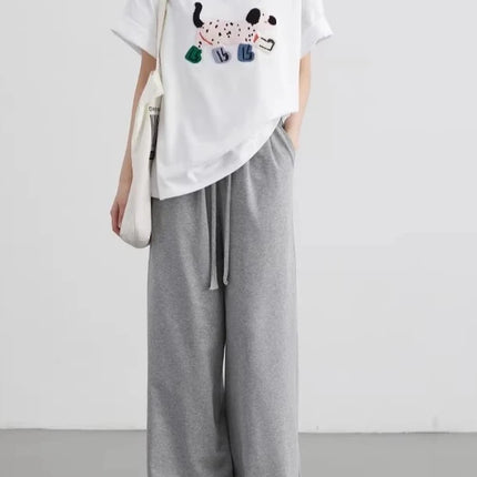 Women T-Shirts Loose Streetwear Unisex Fun Dog Embroidered Short Sleeve Cotton Girl Tees Female Top Summer 2026