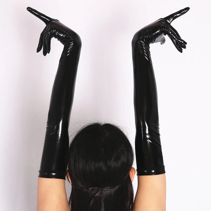 Women Long Patent Leather Coated Pole Dance Performance Gloves Halloween Cosplay  Costume Accessories Nightclub Sexy Tight Glove