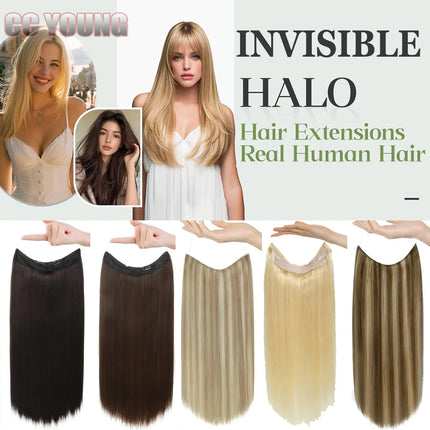 Invisible Halo Hair Extensions Real Human Hair Fish Wire Adjustable Band Secret Clip-in Extension for Women Chocolate Brown