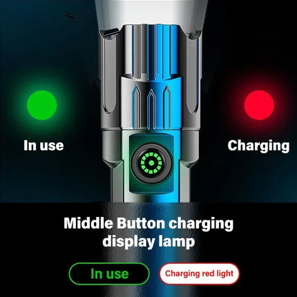 Super Bright LED Flashlight USB Rechargeable Torch with Built-in Battery Telescopic Zoom Lantern for Outdoor Hiking Fishing