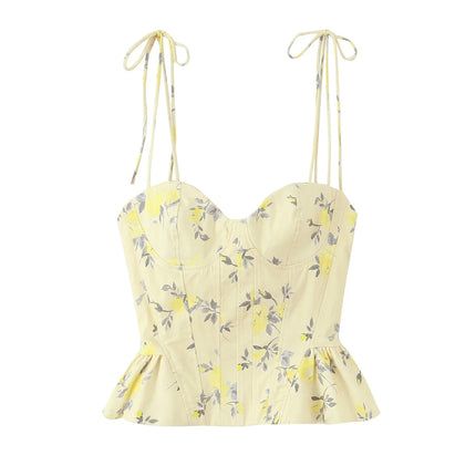 Chic Elegant Corset Top Backless Short Cami Tops New 2026 Summer Fashion Floral Printed Sexy Party Night Tops