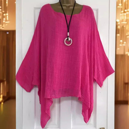2024 Women's T-shirts Plus Size 5XL T-Shirt Linen O Neck Casual Loose Shirt Summer Autumn New Solid Batwing Long Sleeve