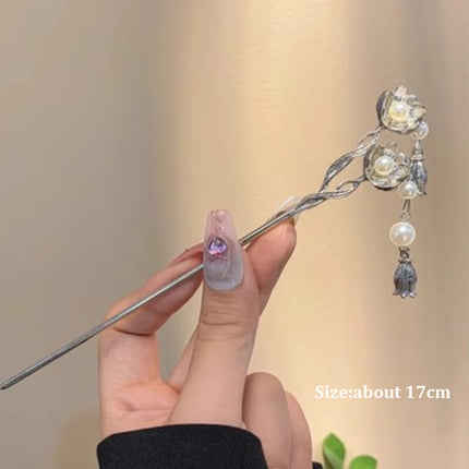 2023 New Vintage Chinese Women's Hair Stick Metal Glaze Flowers Hair Chopsticks Ladies Pearl Jewelry Hair Sticks Accessories