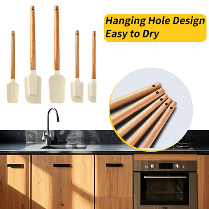 Silicone Scraper Scraper, Home Baking Wooden Handle Scraper, Cake Scraper, Cream Small Spatula Set