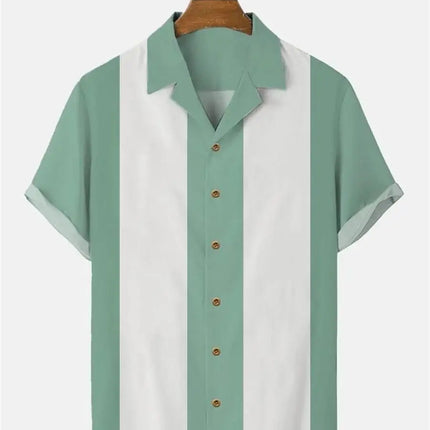 Stripes Simple Casual Dress Shirts European Size Men's Hawaiian Fashion Short Sleeve Loose Breathable Top Button Summer