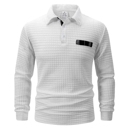 Men's Golf Checkered Long Sleeve Polo Shirt  Casual Sports Business Men POLO Shirt Comfortable Breathable Solid Color T-shirt