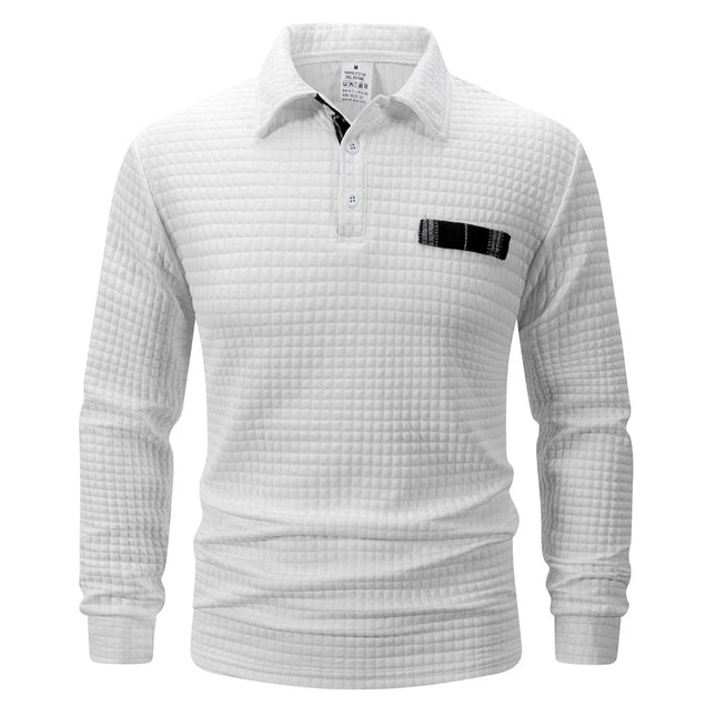 Men's Golf Checkered Long Sleeve Polo Shirt  Casual Sports Business Men POLO Shirt Comfortable Breathable Solid Color T-shirt