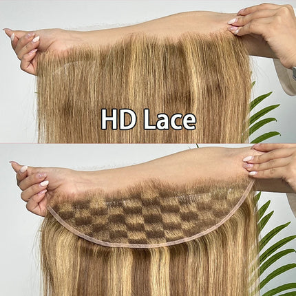 #P427 Highlight Color Straight Hair 13x4 HD Lace Frontal Pre Plucked Melt Skins Invisible HD Lace 100% Raw Virgin Human Hair