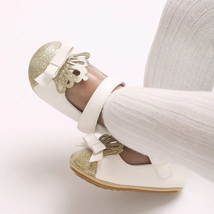 VALEN SINA 0-18 Months Newborn Girl White Baptism Shoes Bow Non-slip Rubber Soft-Sole Flat PU First Walker Mary Janes