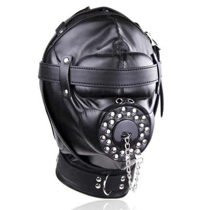 Leather Padded Hood Mask Blindfold Head Restraint Harness Mask, BDSM Bondage Gimp,Sexy Costume