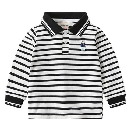 Kids Boys Long Sleeve Tees RAISE Spring 2026 Infant Babys Boys Polo Shirts Loose Bear Embroidery Striped Children Boys Pullovers