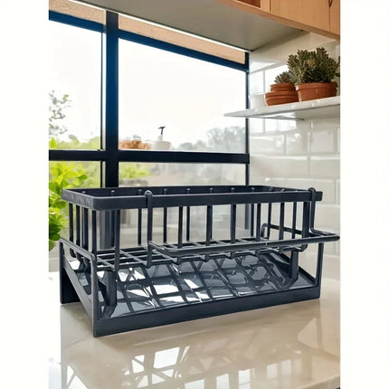 Drill-Free Sink Organizer Multi-Use Sponge Soap Holder Draining Rack for Kitchen Countertop Storage Waterproof Shelf 1PC