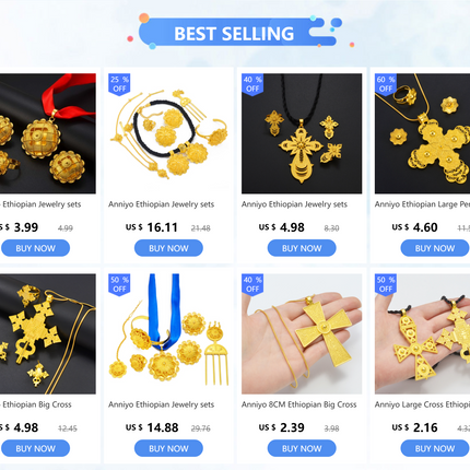 Anniyo Small Size Ethiopian Jewelry for Girls Women Necklaces Earrings Ring Gold Color Eritrea African Children Jewelry #161416